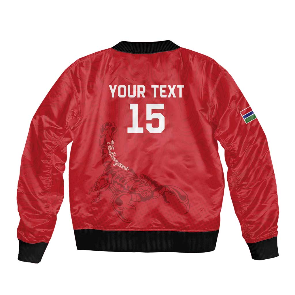 Custom Gambia Football Sleeve Zip Bomber Jacket Scorpions Never Die