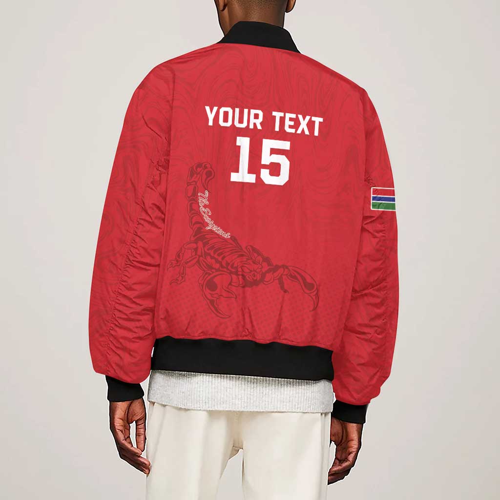 Custom Gambia Football Sleeve Zip Bomber Jacket Scorpions Never Die