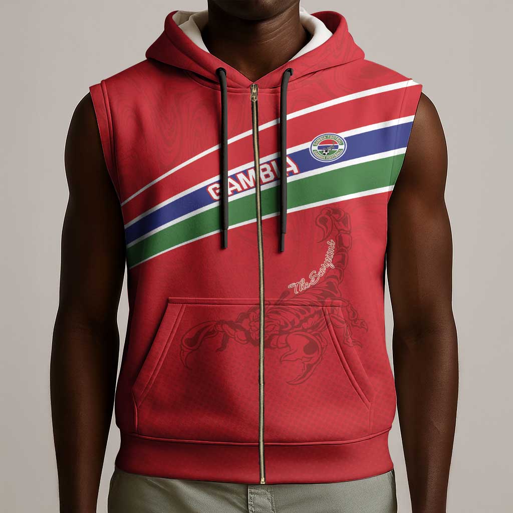 Custom Gambia Football Sleeveless Zip Hoodie Scorpions Never Die - African Pride