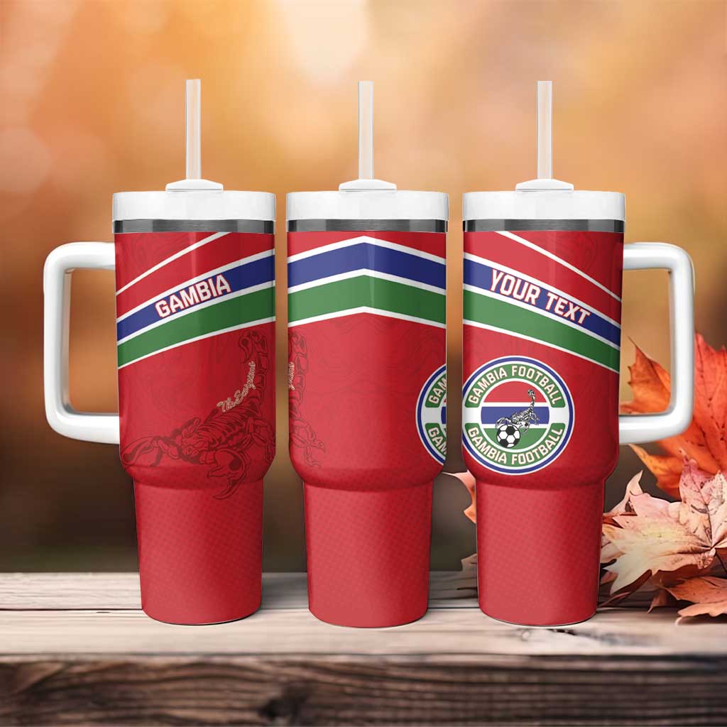 Custom Gambia Football Tumbler With Handle Scorpions Never Die