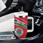 Custom Gambia Football Tumbler With Handle Scorpions Never Die