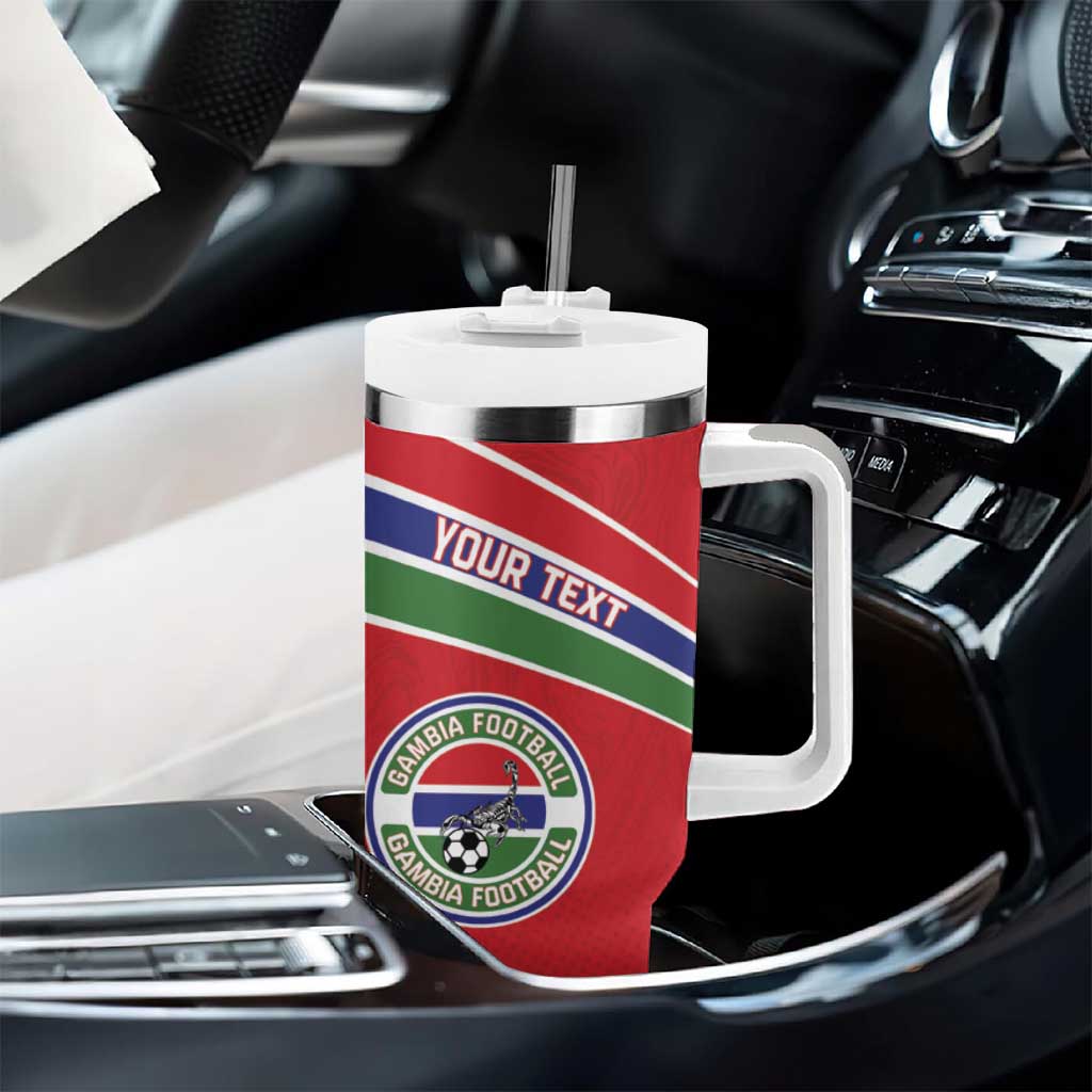 Custom Gambia Football Tumbler With Handle Scorpions Never Die