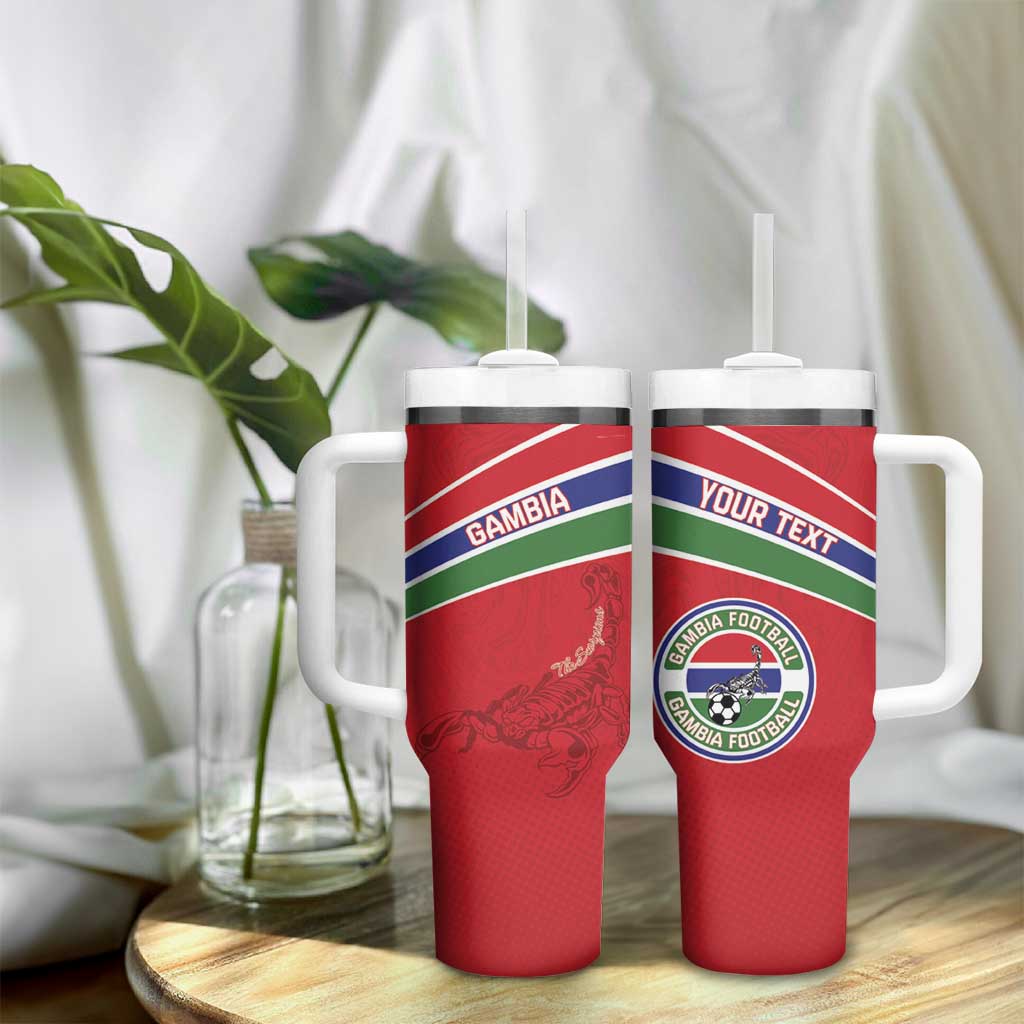 Custom Gambia Football Tumbler With Handle Scorpions Never Die