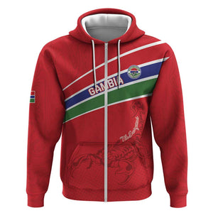 Custom Gambia Football Zip Hoodie Scorpions Never Die