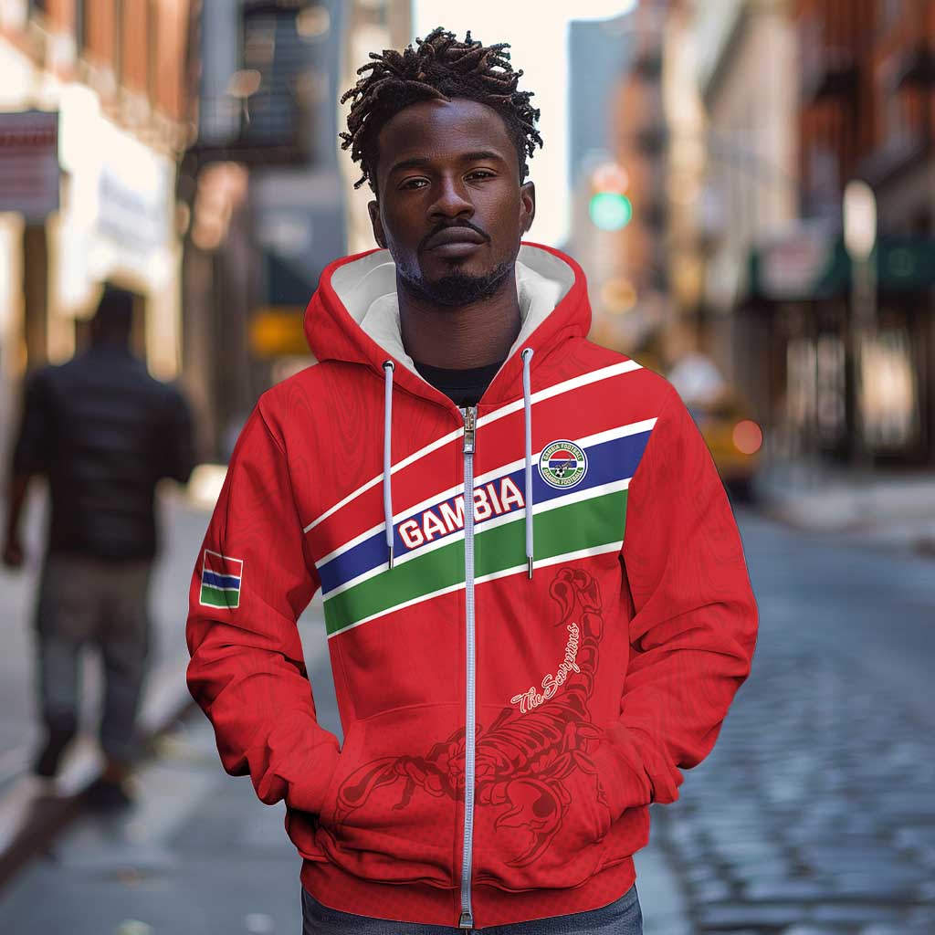 Custom Gambia Football Zip Hoodie Scorpions Never Die