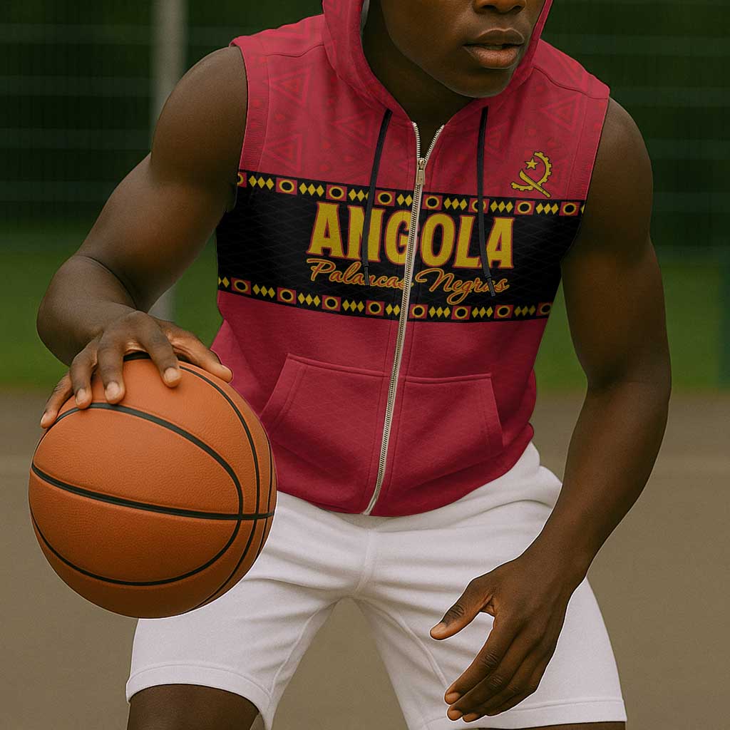 Custom Angola Football Sleeveless Zip Hoodie Viva Palancas Negras - African Pride