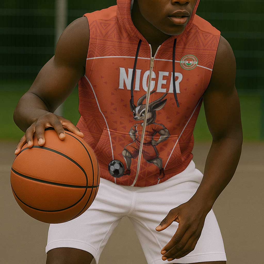 Custom Niger Football Sleeveless Zip Hoodie Allez Menas - African Pride