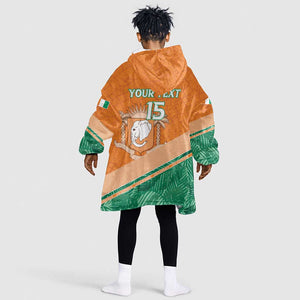 Ivory Coast Rugby Custom Kid Wearable Blanket Hoodie Allez Les Elephants