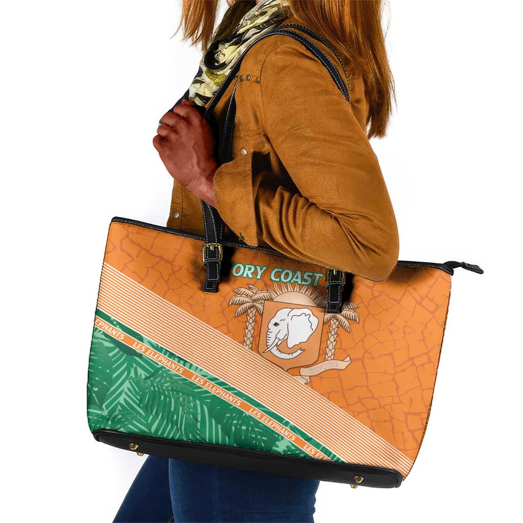 Ivory Coast Rugby Custom Leather Tote Bag Allez Les Elephants