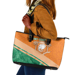 Ivory Coast Rugby Custom Leather Tote Bag Allez Les Elephants