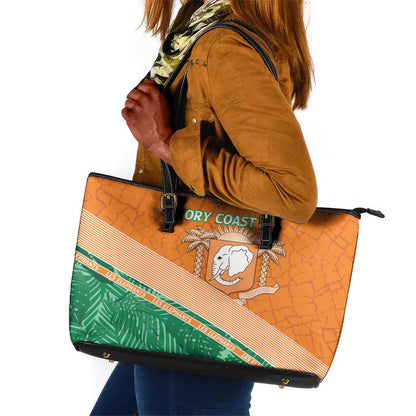 Ivory Coast Rugby Custom Leather Tote Bag Allez Les Elephants