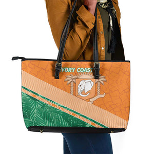Ivory Coast Rugby Custom Leather Tote Bag Allez Les Elephants