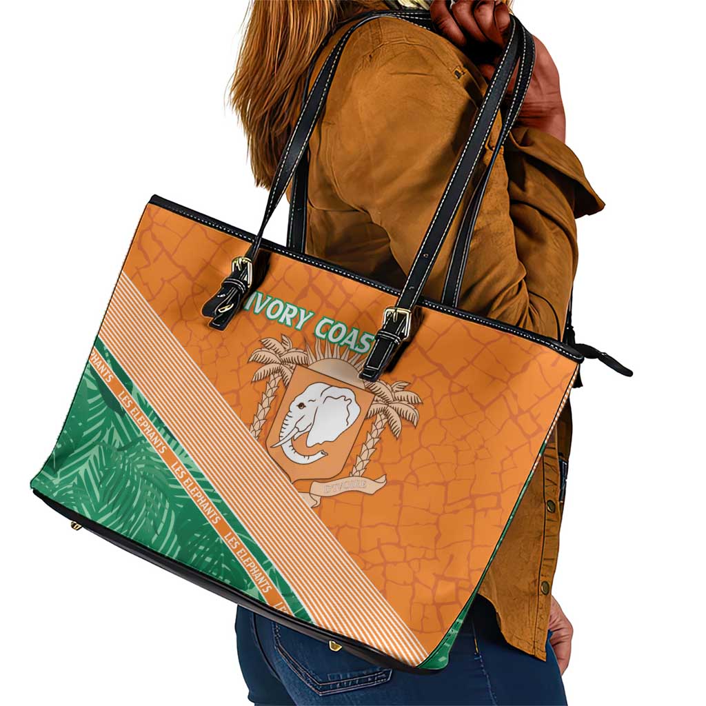Ivory Coast Rugby Custom Leather Tote Bag Allez Les Elephants