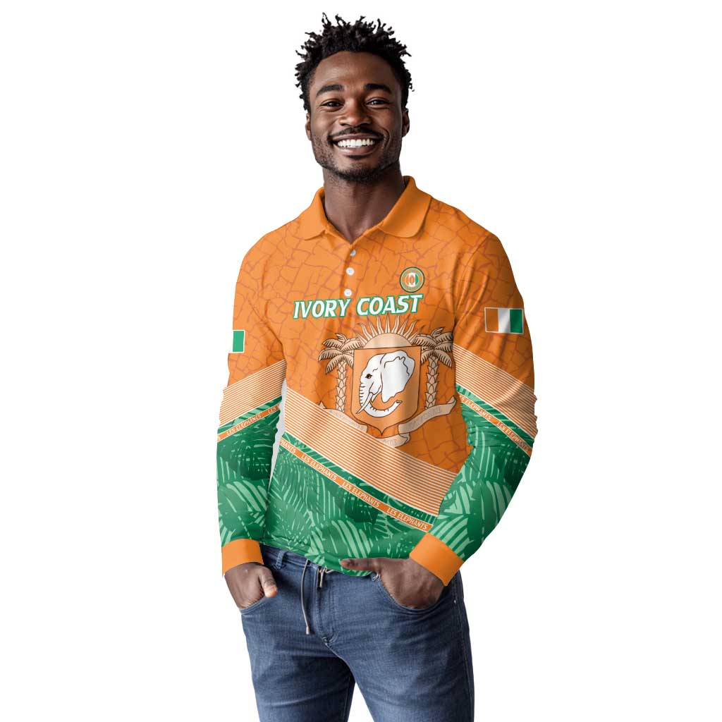 Ivory Coast Rugby Custom Long Sleeve Polo Shirt Allez Les Elephants