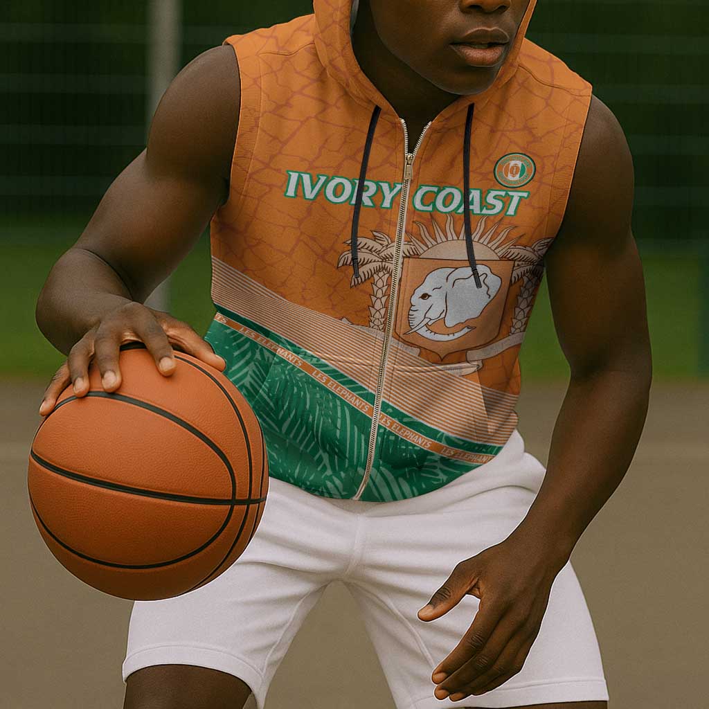 Ivory Coast Rugby Custom Sleeveless Zip Hoodie Allez Les Elephants - African Pride