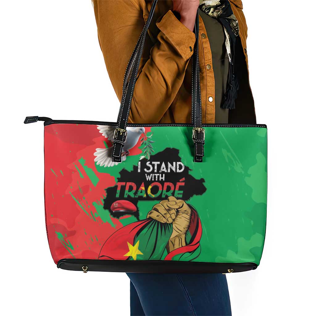 Burkina Faso I Stand With Traore Leather Tote Bag