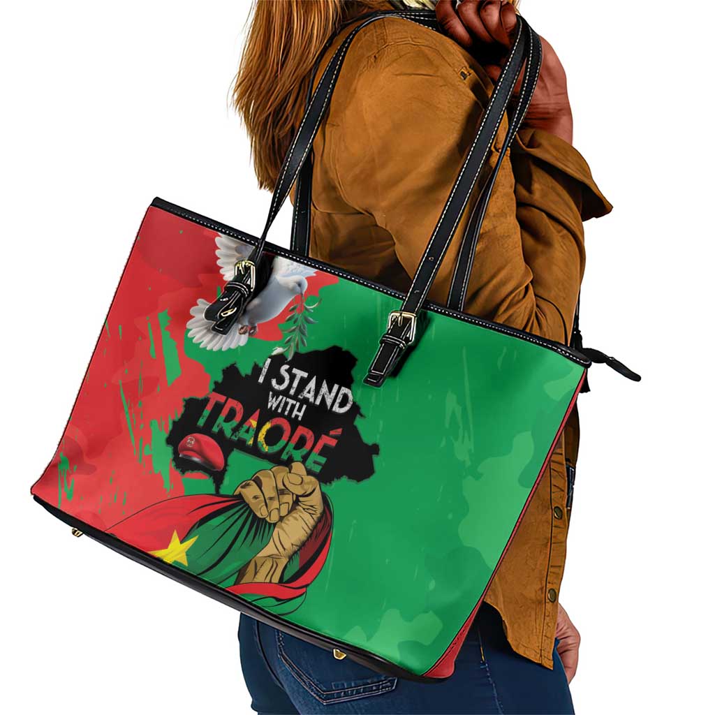 Burkina Faso I Stand With Traore Leather Tote Bag