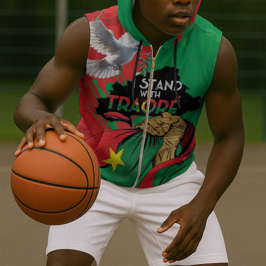 Burkina Faso I Stand With Traore Sleeveless Zip Hoodie - African Pride