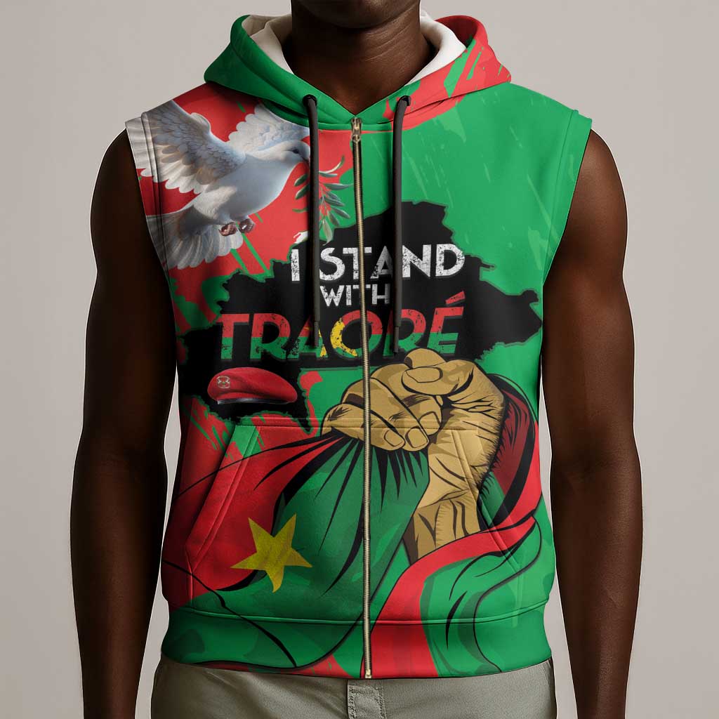 Burkina Faso I Stand With Traore Sleeveless Zip Hoodie - African Pride