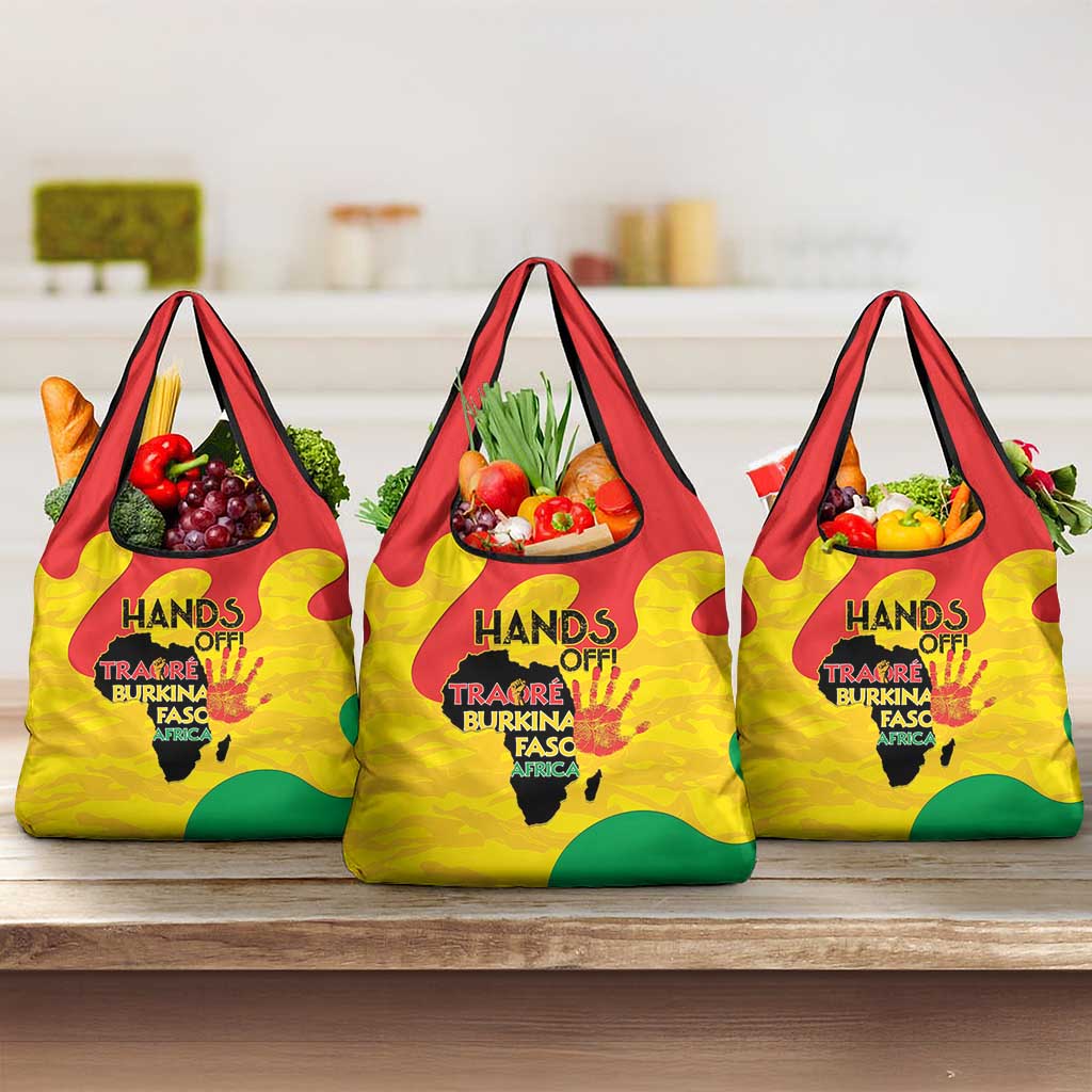 Hands Off Traore Burkina Faso Africa Grocery Bag Military Pattern