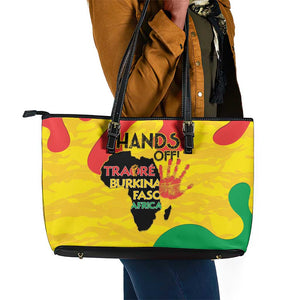 Hands Off Traore Burkina Faso Africa Leather Tote Bag Military Pattern