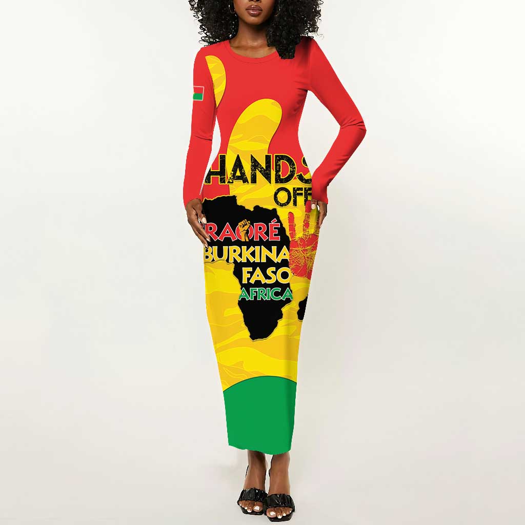 Hands Off Traore Burkina Faso Africa Long Sleeve Bodycon Dress Military Pattern LT15