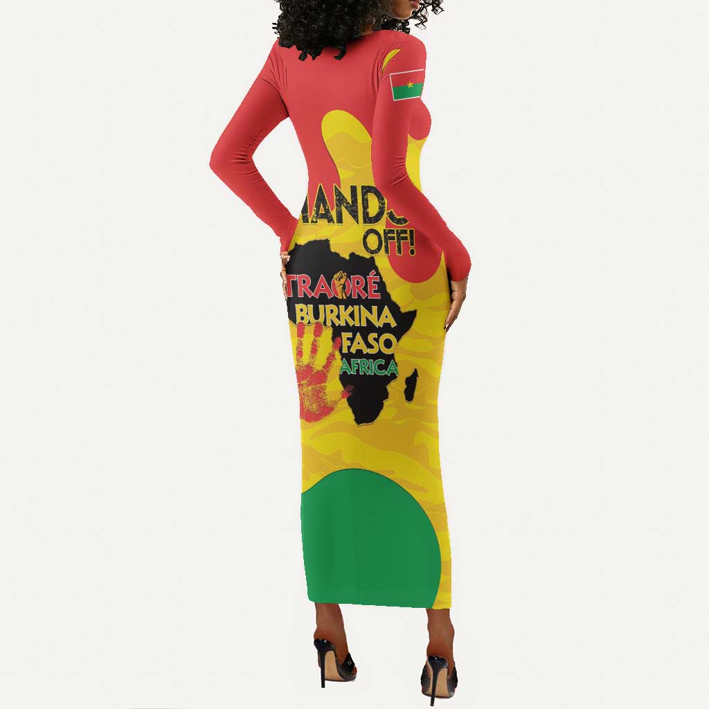 Hands Off Traore Burkina Faso Africa Long Sleeve Bodycon Dress Military Pattern LT15
