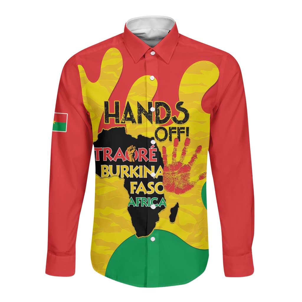 Hands Off Traore Burkina Faso Africa Long Sleeve Button Shirt Military Pattern