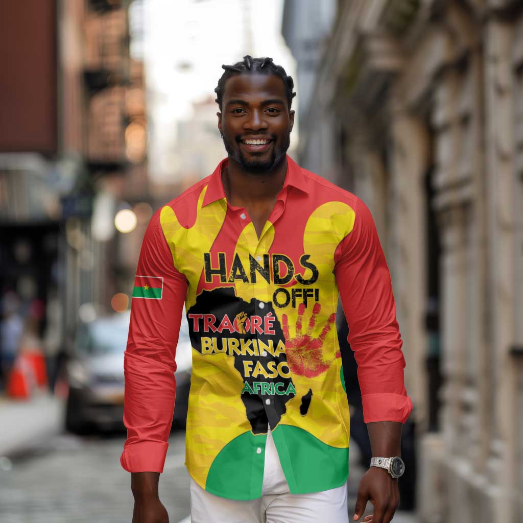 Hands Off Traore Burkina Faso Africa Long Sleeve Button Shirt Military Pattern