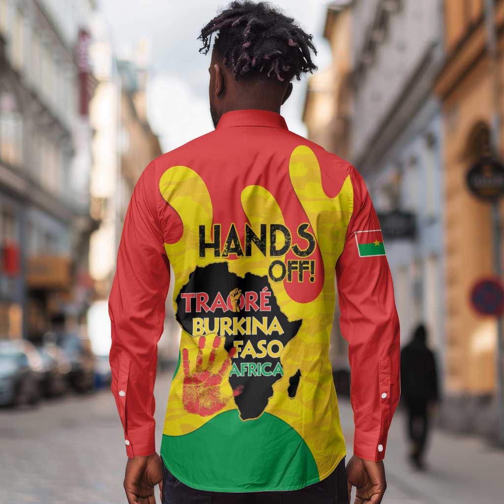 Hands Off Traore Burkina Faso Africa Long Sleeve Button Shirt Military Pattern