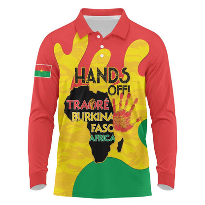 Hands Off Traore Burkina Faso Africa Long Sleeve Polo Shirt Military Pattern