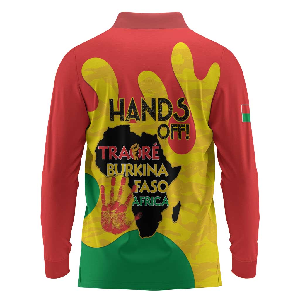 Hands Off Traore Burkina Faso Africa Long Sleeve Polo Shirt Military Pattern