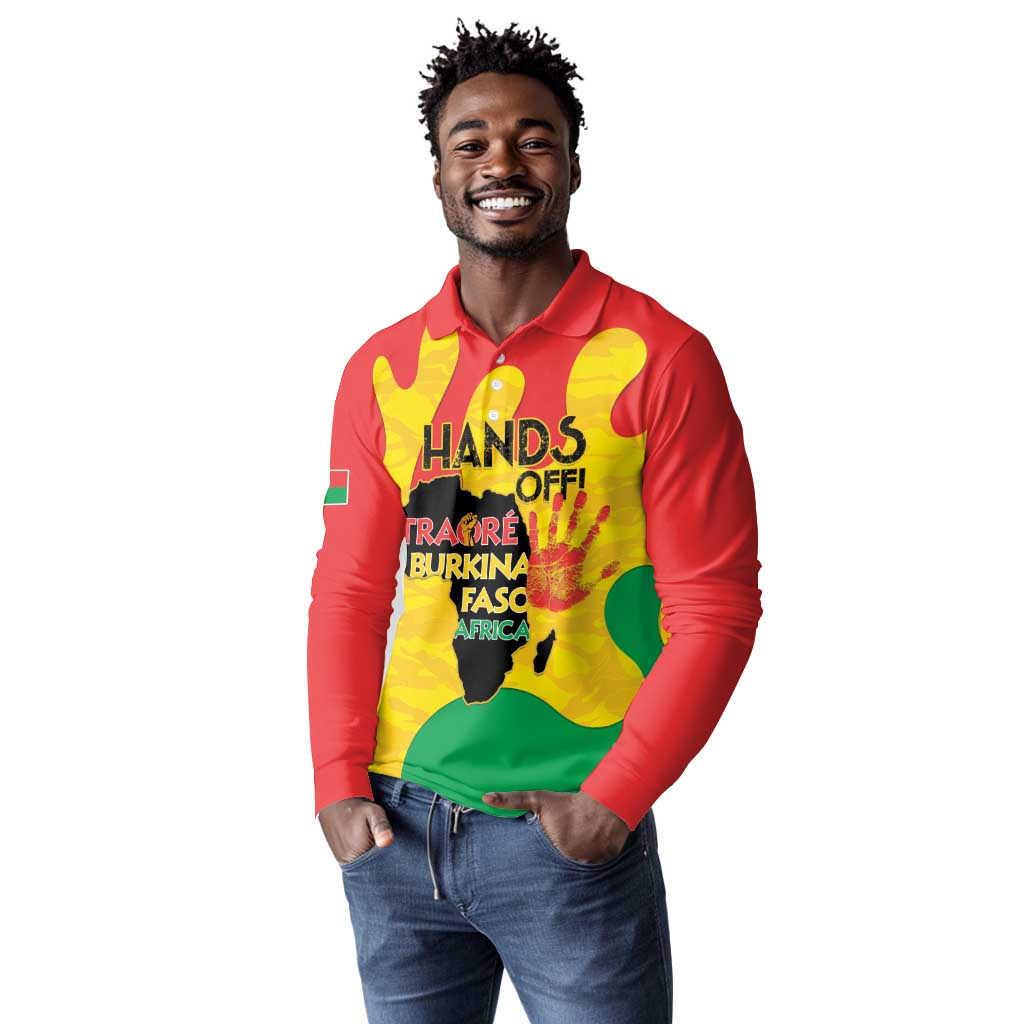 Hands Off Traore Burkina Faso Africa Long Sleeve Polo Shirt Military Pattern