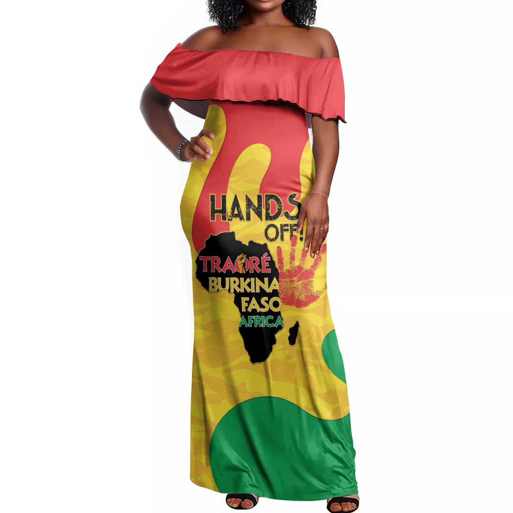 Hands Off Traore Burkina Faso Africa Off Shoulder Maxi Dress Military Pattern