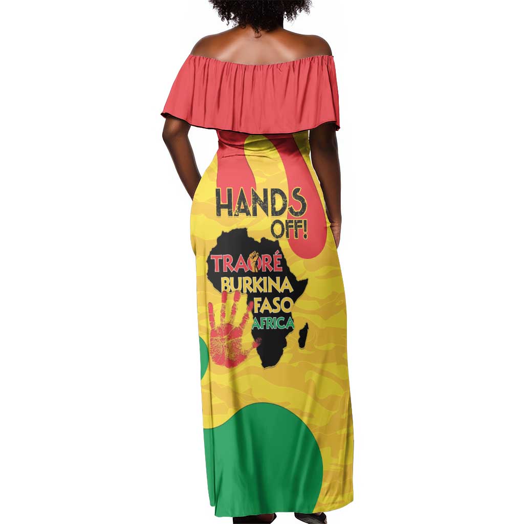 Hands Off Traore Burkina Faso Africa Off Shoulder Maxi Dress Military Pattern