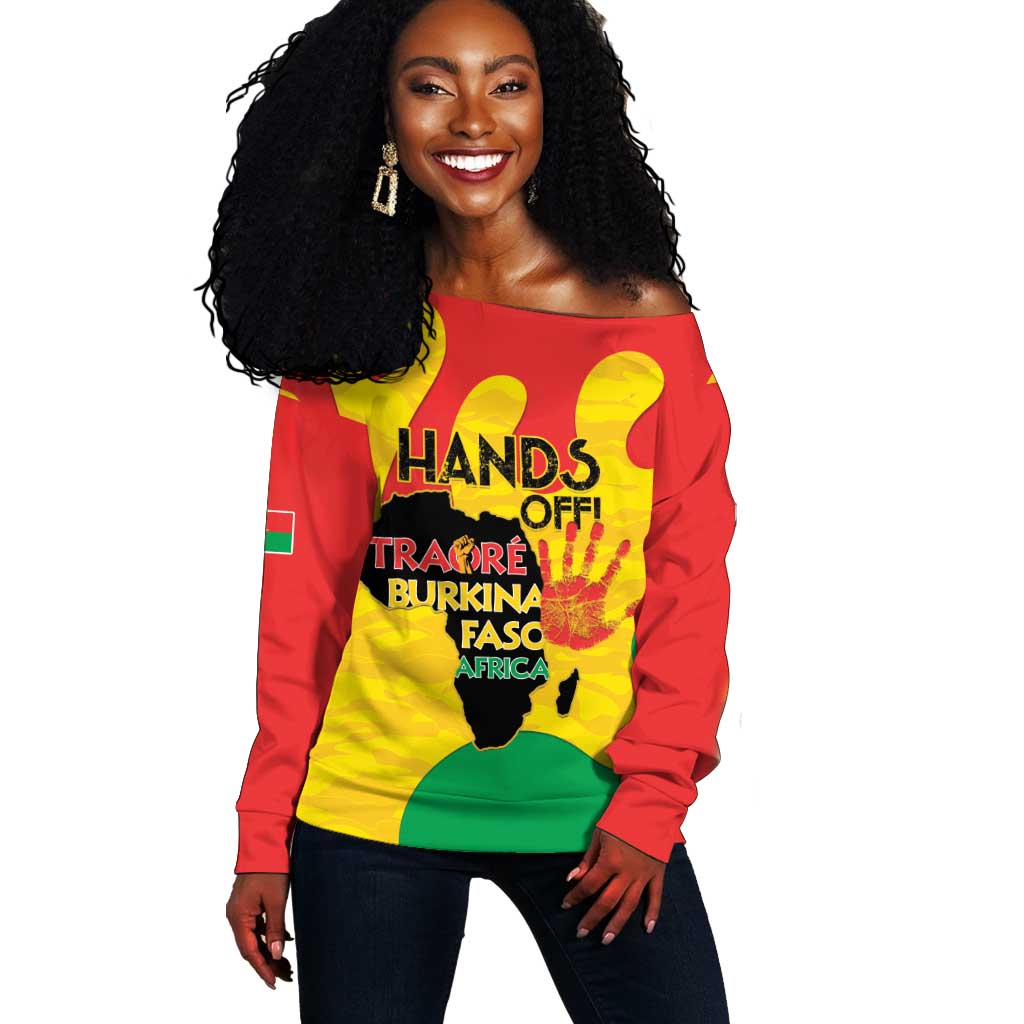 Hands Off Traore Burkina Faso Africa Off Shoulder Sweater Military Pattern