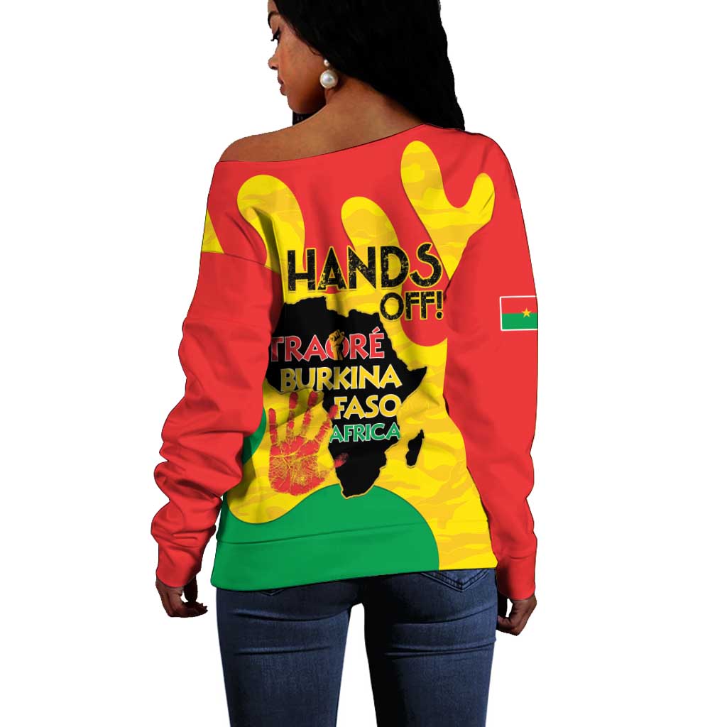 Hands Off Traore Burkina Faso Africa Off Shoulder Sweater Military Pattern