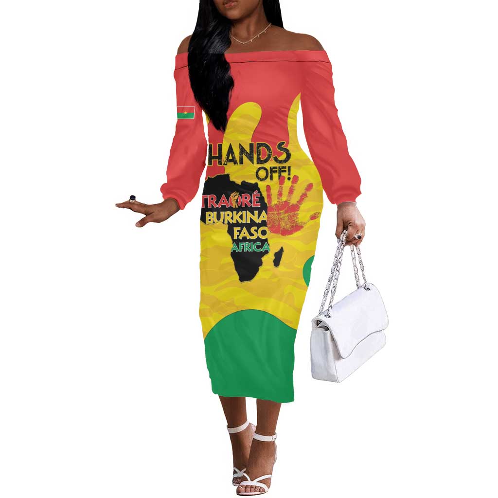Hands Off Traore Burkina Faso Africa Off The Shoulder Long Sleeve Dress Military Pattern