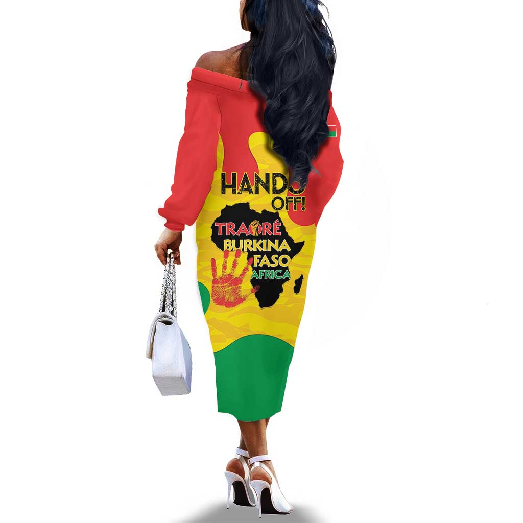Hands Off Traore Burkina Faso Africa Off The Shoulder Long Sleeve Dress Military Pattern
