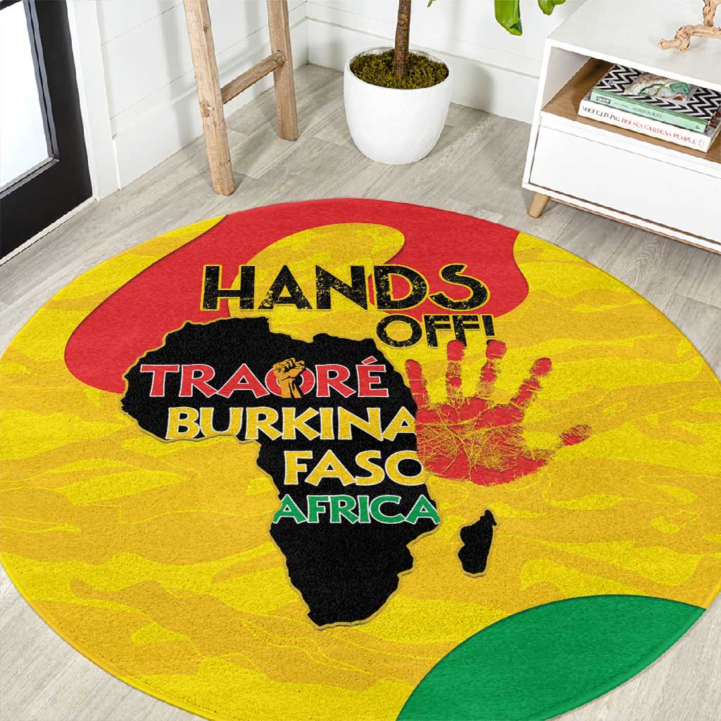 Hands Off Traore Burkina Faso Africa Round Carpet Military Pattern