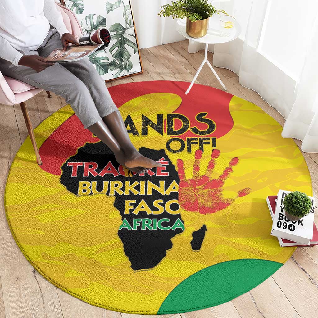 Hands Off Traore Burkina Faso Africa Round Carpet Military Pattern