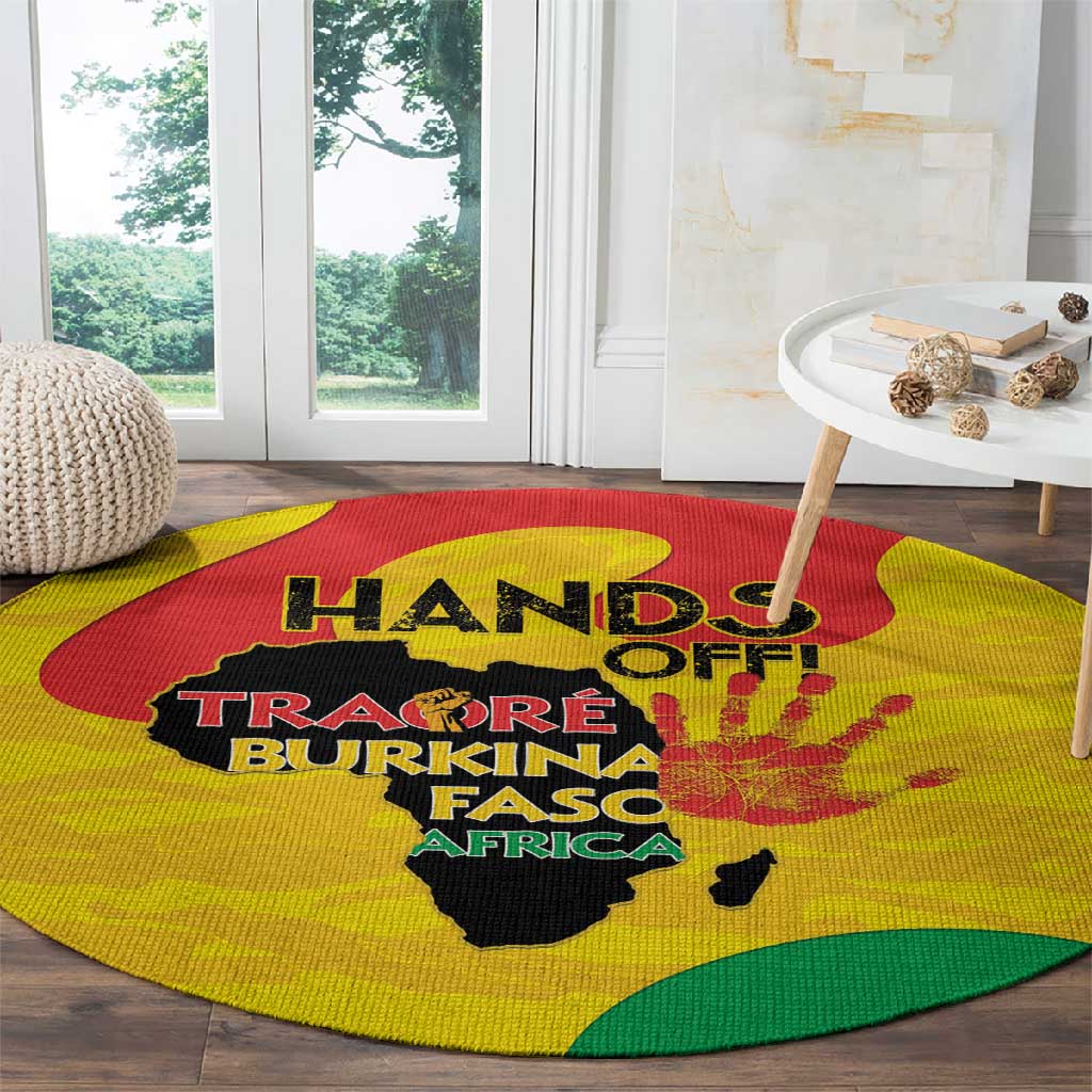 Hands Off Traore Burkina Faso Africa Round Carpet Military Pattern