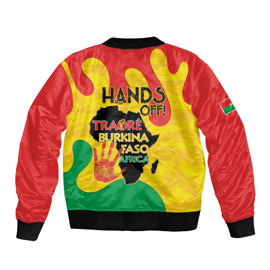 Hands Off Traore Burkina Faso Africa Sleeve Zip Bomber Jacket Military Pattern