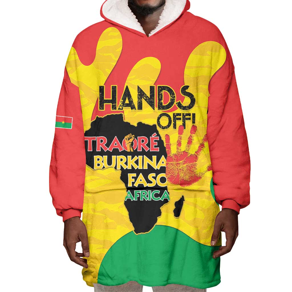 Hands Off Traore Burkina Faso Africa Wearable Blanket Hoodie Military Pattern