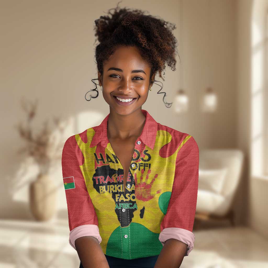 Hands Off Traore Burkina Faso Africa Women Casual Shirt Military Pattern