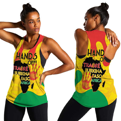 Hands Off Traore Burkina Faso Africa Women Racerback Tank Military Pattern