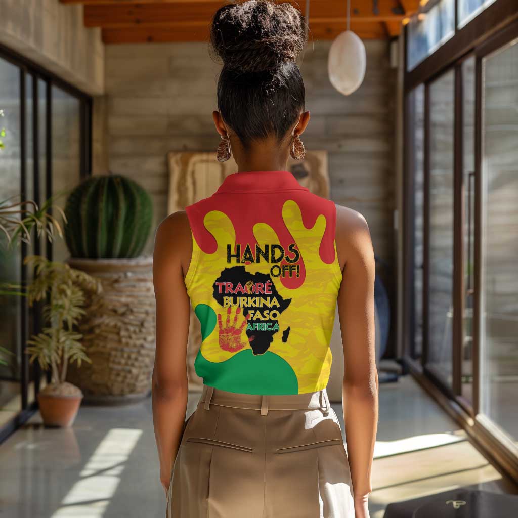 Hands Off Traore Burkina Faso Africa Women Sleeveless Polo Shirt Military Pattern
