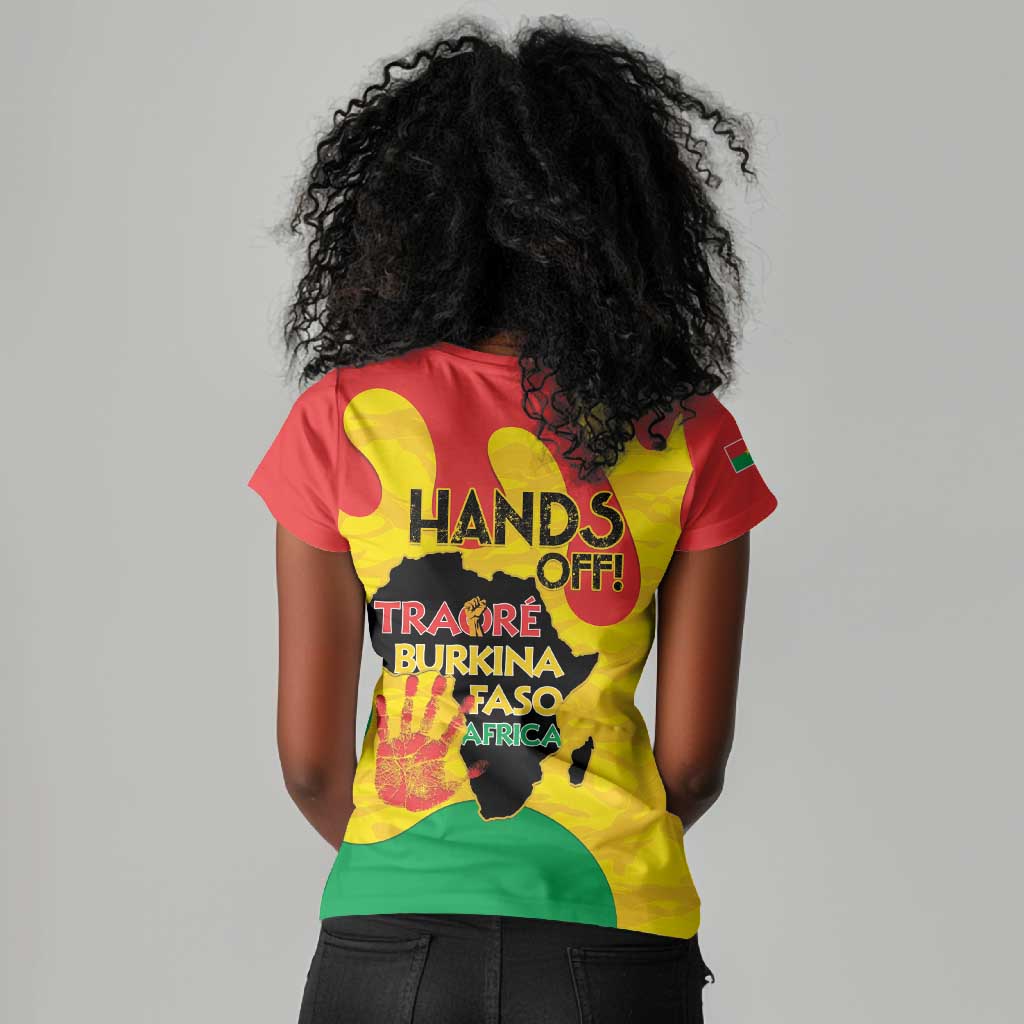 Hands Off Traore Burkina Faso Africa Women V-Neck T-Shirt Military Pattern