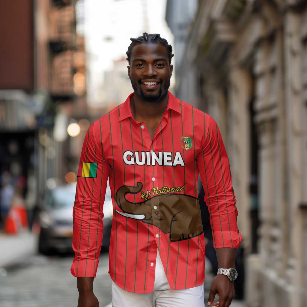 Guinea Football Custom Long Sleeve Button Shirt Allez Syli National - African Pride