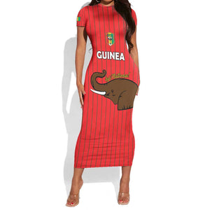 Guinea Football Custom Short Sleeve Bodycon Dress Allez Syli National - African Pride